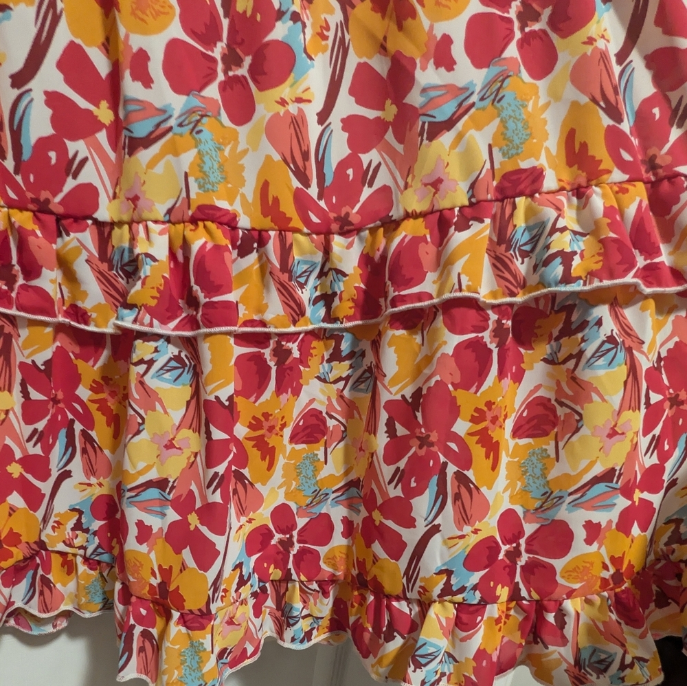 Jodifl Floral Ruffle Mini Dress Small Orange Red Boho Spring Easter NWT - Picture 8 of 9